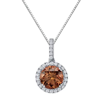 Auriya 14k Gold 2 1/4ct TDW Round Brown Diamond Halo Necklace (SI2-SI3)
