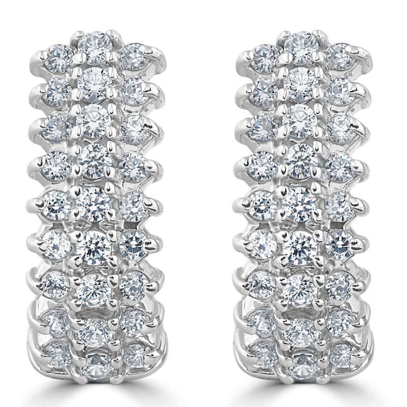 14k White Gold 1 3/8 cttw Diamond Hoops 14k 3/4" Tall
