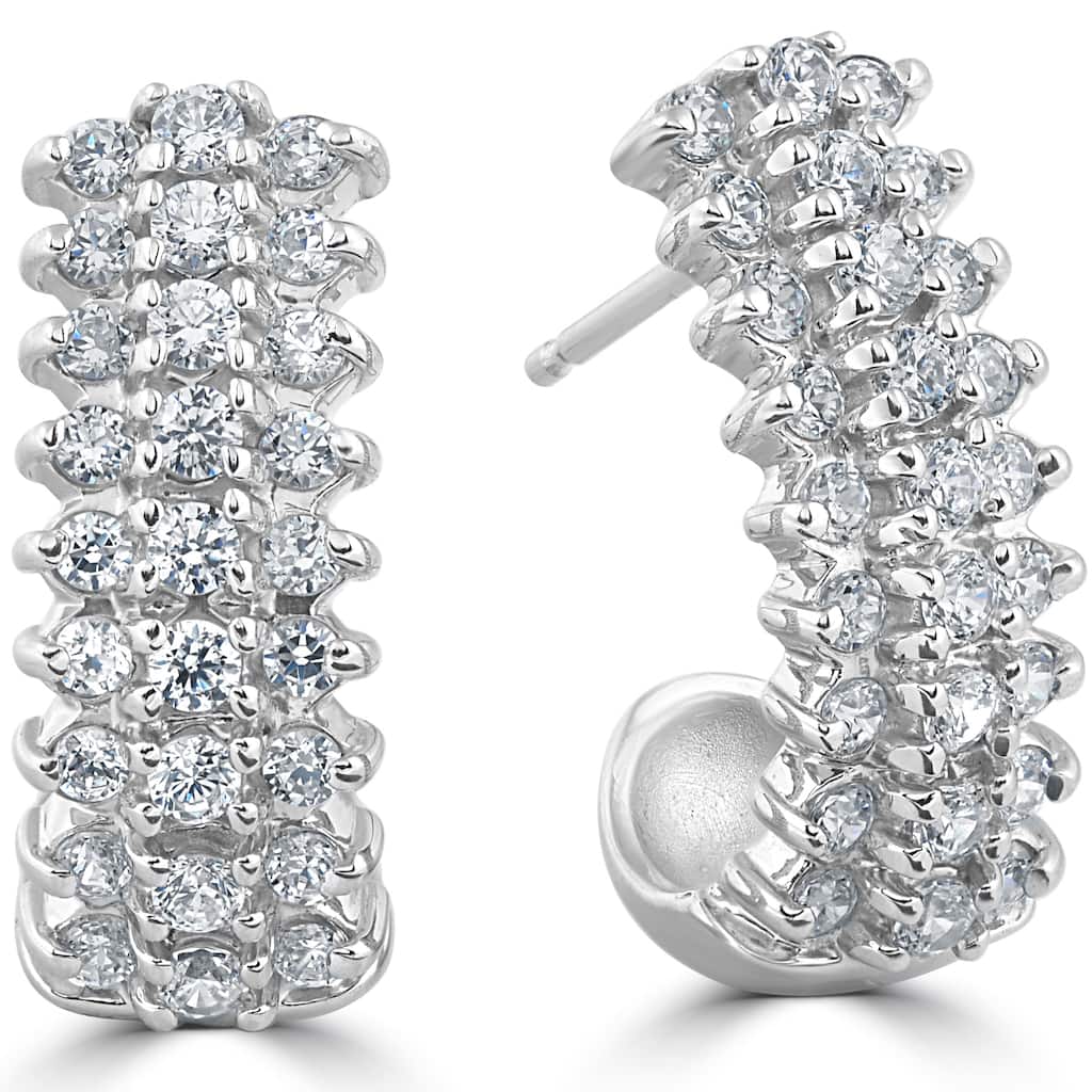 Bliss Diamond 14k White Gold 1 3/8 cttw Diamond Hoops 14k 3/4" Tall