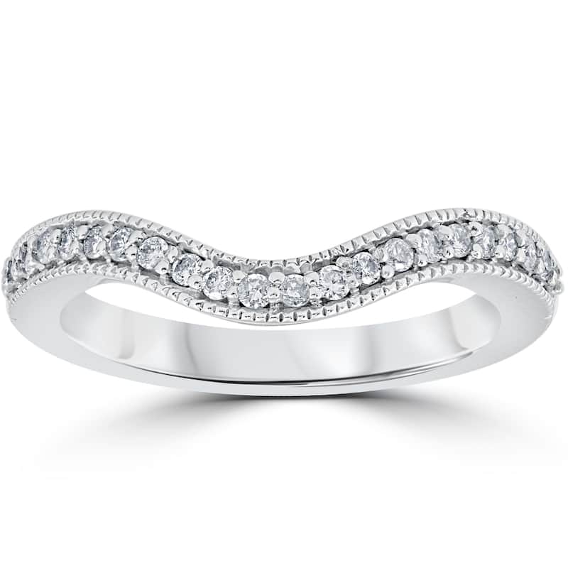 14K White Gold 1/5 ct TDW Curved Diamond Wedding Guard Enhanced Engagement Band