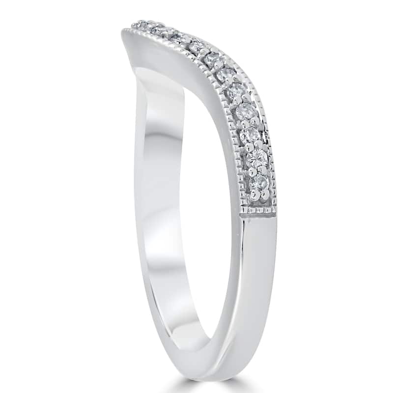 14K White Gold 1/5 ct TDW Curved Diamond Wedding Guard Enhanced Engagement Band