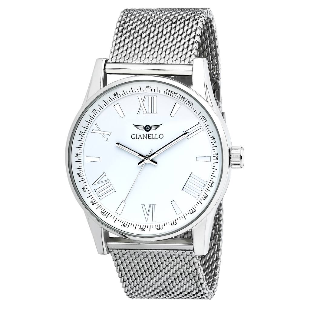 Gianello Stainless Steel Mens White Dial Mesh Watch