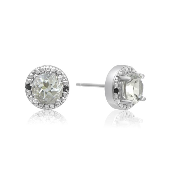 1 2 Tgw Green Amethyst And Black Diamond Halo Stud Earrings In 1 2 Tgw Green Amethyst And Black Diamond Halo Stud Earrings In Sterling Silver