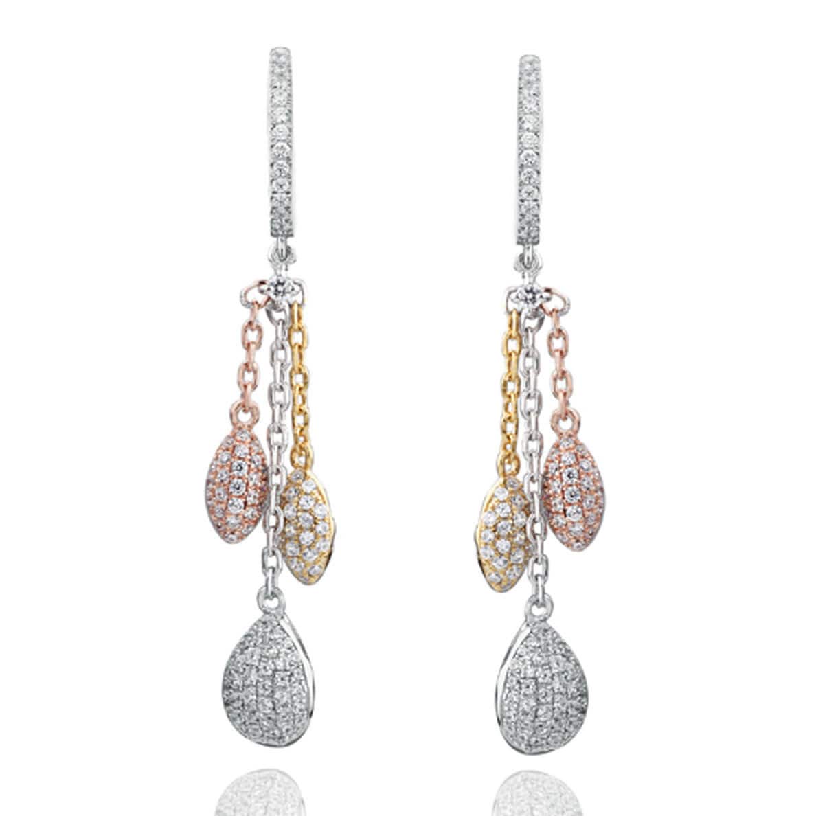 Suzy L Tri Tone Sterling Silver White Cubic Zirconia Dangle Earrings Suzy L Tri Tone Sterling Silver White Cubic Zirconia Dangle Earrings
