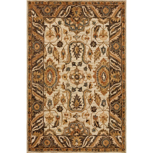 Hand-hooked Taupe/ Beige Traditional Floral Wool Area Rug - 9'3" x 13'