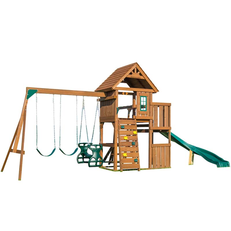 Swing-N-Slide Wood Cedar Brook Wood Swing Set with Monkey Bars