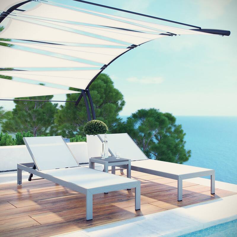 Shore Aluminum Outdoor Chaise Set of 3 - Grey/White