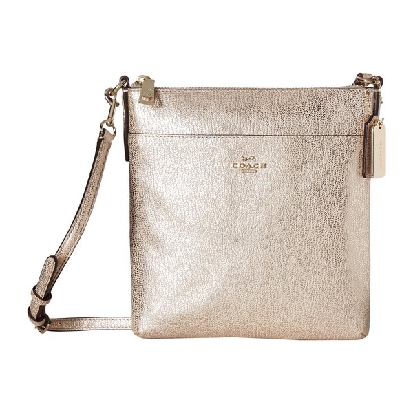 Shop Coach North/South Swingpak Platinum Leather Embossed Textured Crossbody Handbag - Silver ...