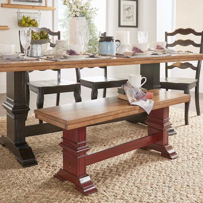 Eleanor Two-Tone Trestle Leg Wood Dining Bench by iNSPIRE Q Classic