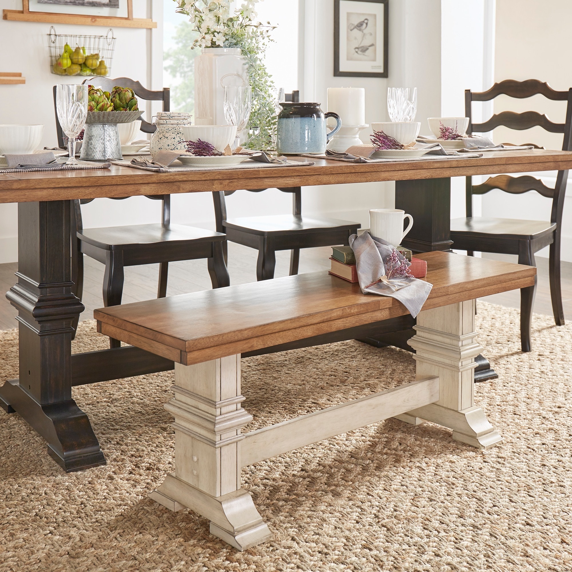 Eleanor Two Tone Trestle Leg Wood Dining Bench By Inspire Q Classic Ebay
