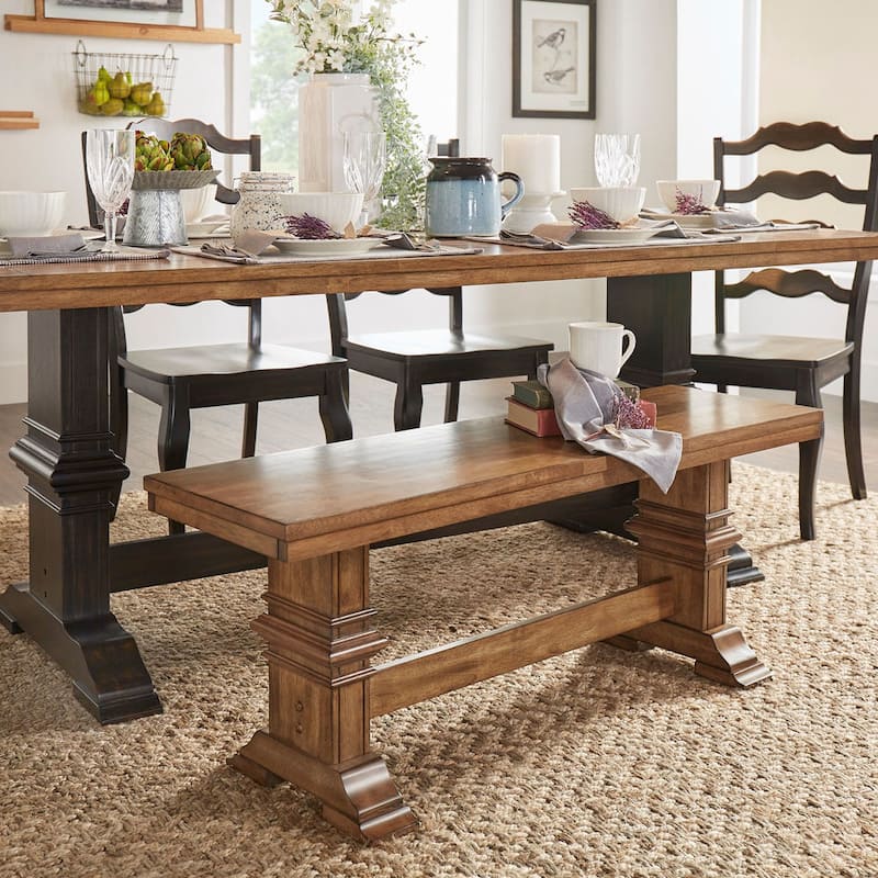 Eleanor Two-Tone Trestle Leg Wood Dining Bench by iNSPIRE Q Classic