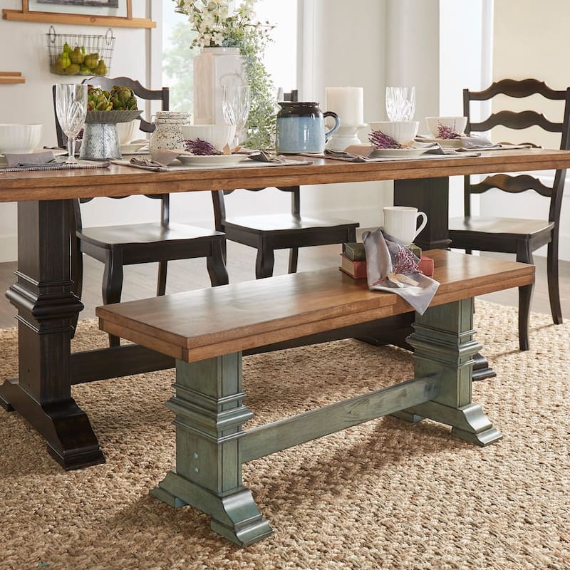 Eleanor Two-Tone Trestle Leg Wood Dining Bench by iNSPIRE Q Classic