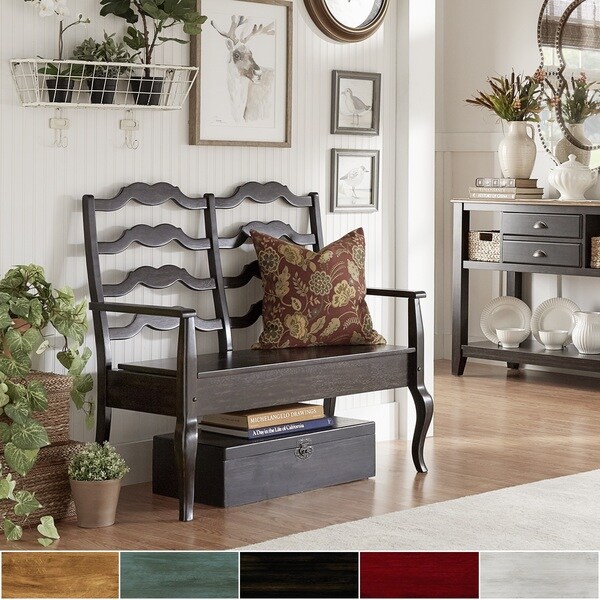Eleanor French Ladder Back Wood Storage Bench by iNSPIRE Q Classic