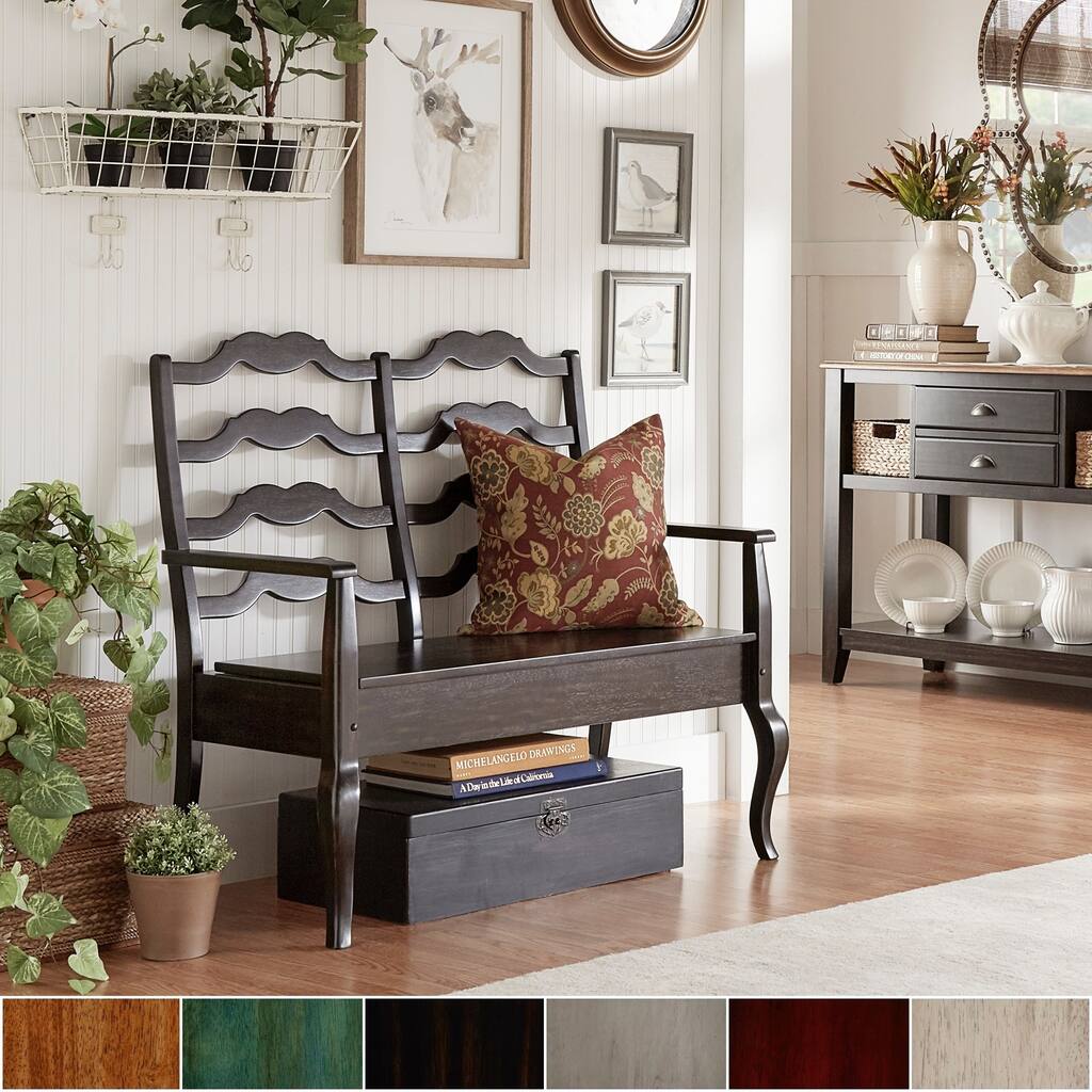 Eleanor French Ladder Back Wood Storage Bench by iNSPIRE Q Classic
