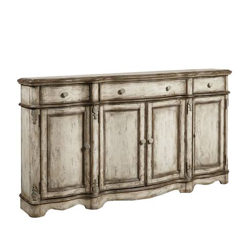 Hand Painted Distressed Weathered Beige Finish Console Cabinet