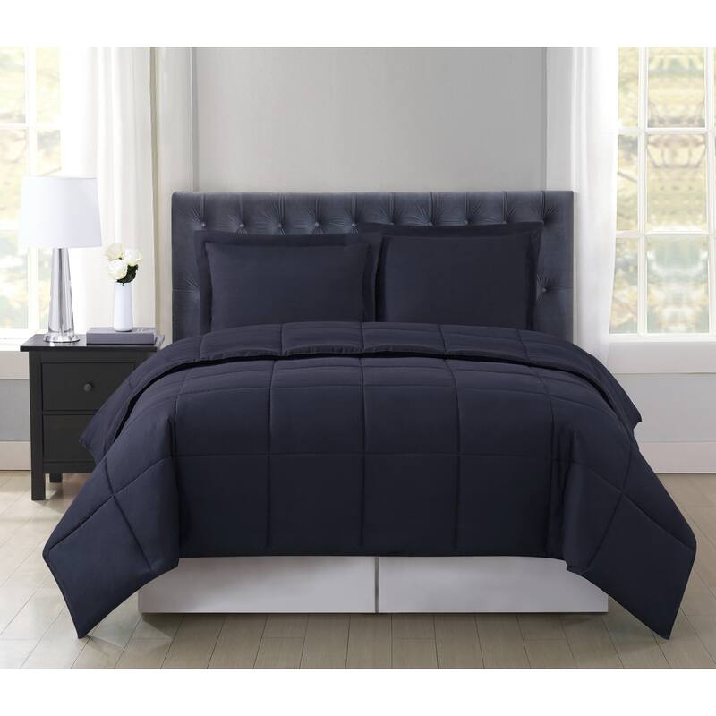 Truly Soft Everyday Reversible Down Alternative 3-Piece Comforter Set - Twin - Twin XL - Black