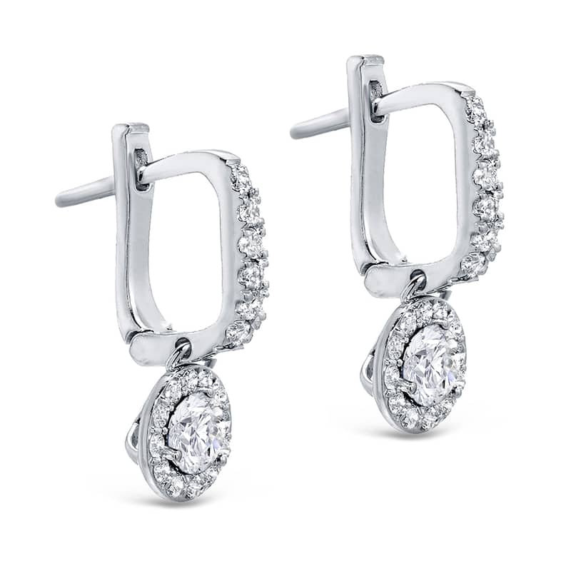 14k Gold Round 3/4ct TDW Diamond Halo Dangle Earrings by Auriya (H-I, SI1-SI2)