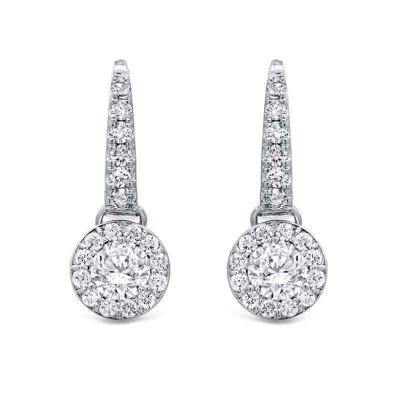 14k Gold Round 3/4ct TDW Diamond Halo Dangle Earrings by Auriya (H-I, SI1-SI2)