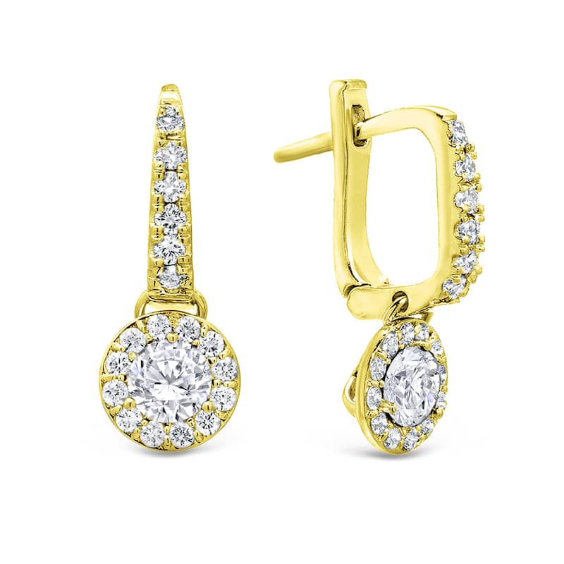 14k Gold Round 3/4ct TDW Diamond Halo Dangle Earrings by Auriya (H-I, SI1-SI2)