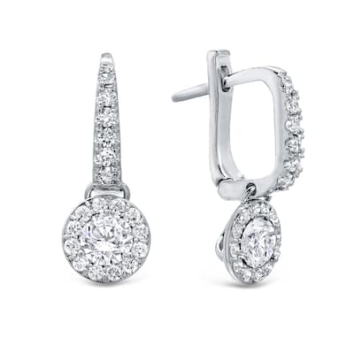 14k Gold Round 3/4ct TDW Diamond Halo Dangle Earrings by Auriya (H-I, SI1-SI2)