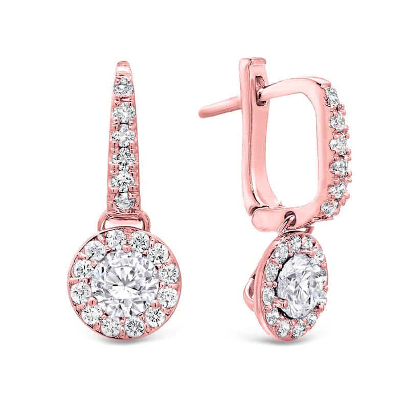 14k Gold Round 1 1/2ct TDW Diamond Halo Dangle Earrings by Auriya (H-I,SI1-SI2)