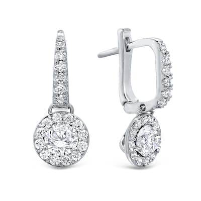 14k Gold Round 1 1/2ct TDW Diamond Halo Dangle Earrings by Auriya (H-I,SI1-SI2)