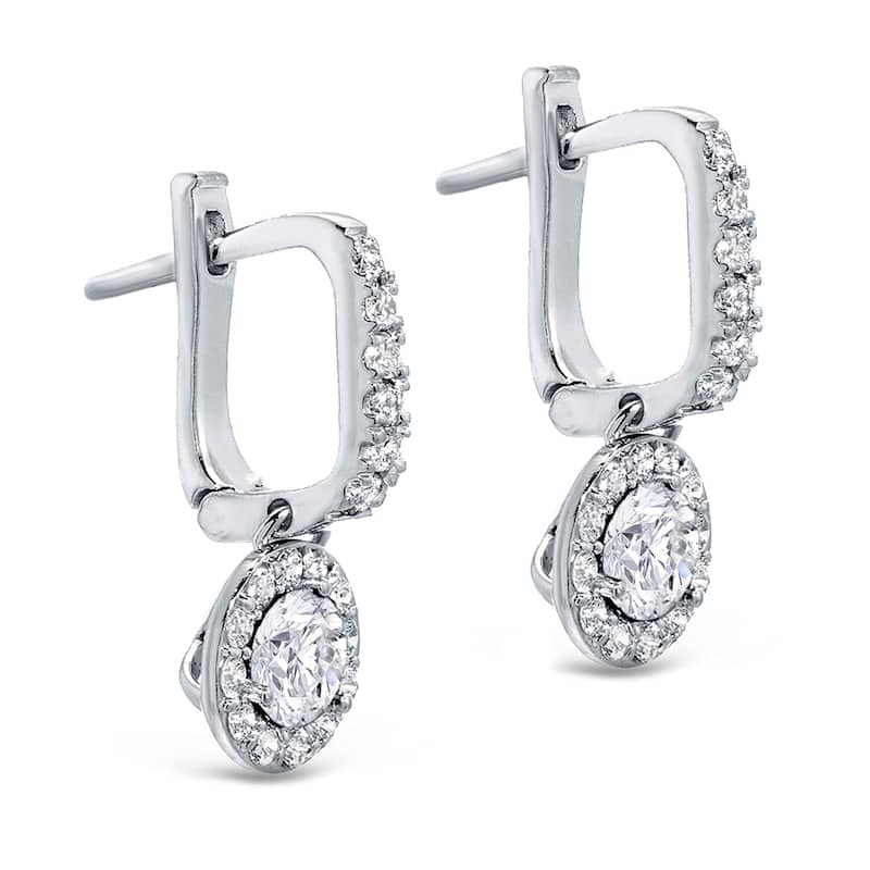 14k Gold Round 1 1/2ct TDW Diamond Halo Dangle Earrings by Auriya (H-I,SI1-SI2)