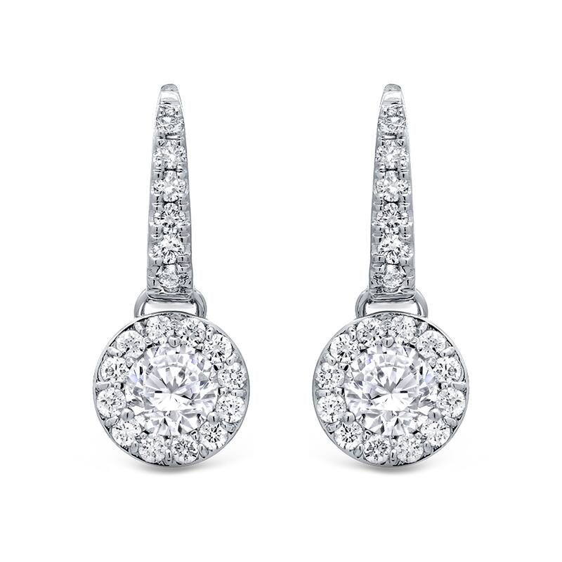 14k Gold Round 1 1/2ct TDW Diamond Halo Dangle Earrings by Auriya (H-I,SI1-SI2)