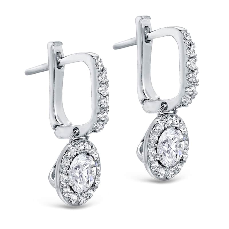 14k Gold Round 2ct TDW Diamond Halo Dangle Earrings by Auriya (H-I, SI1-SI2)