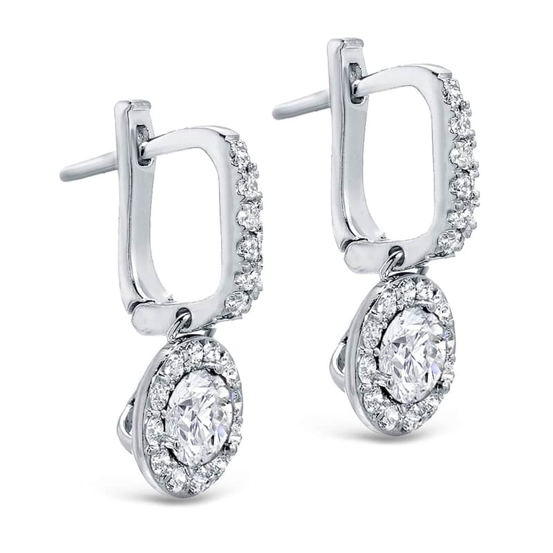 Auriya 14k Gold Round 2ct TDW Diamond Halo Dangle Earrings by Auriya (H-I, SI1-SI2)