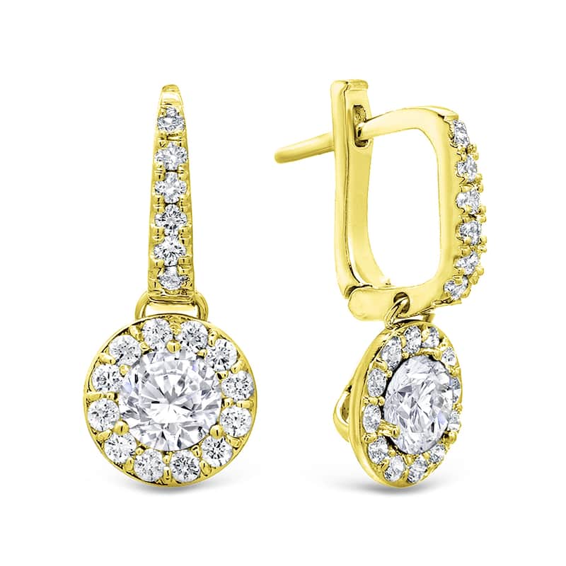 Auriya 14k Gold Round 2ct TDW Diamond Halo Dangle Earrings by Auriya (H-I, SI1-SI2)