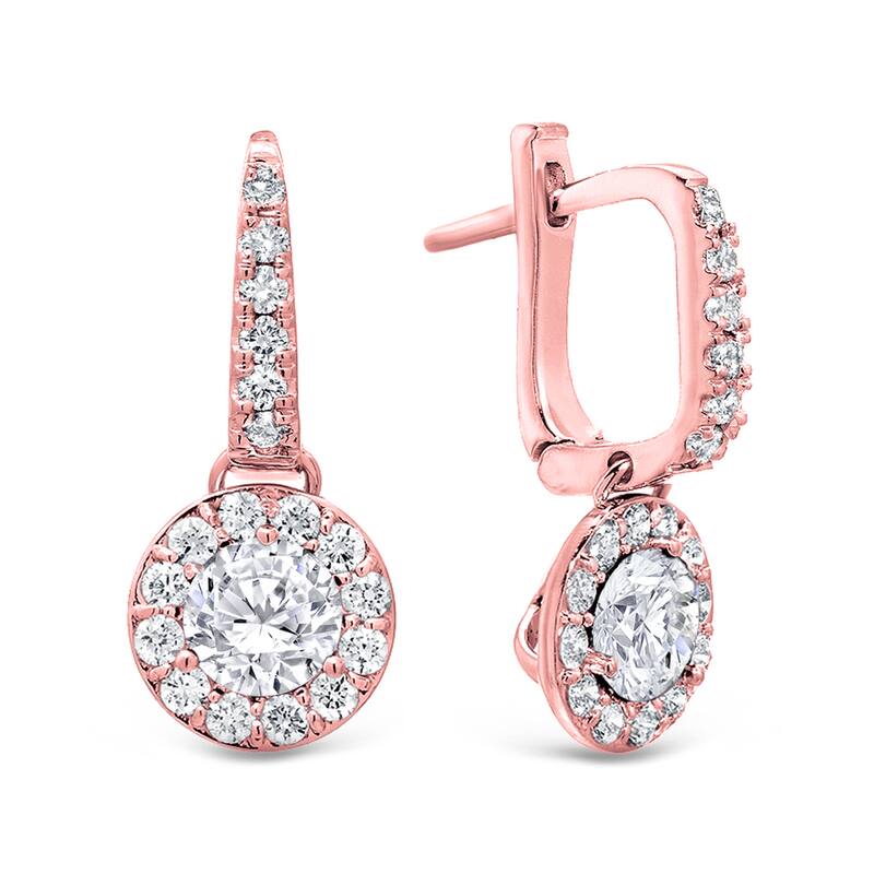 Auriya 14k Gold Round 2ct TDW Diamond Halo Dangle Earrings by Auriya (H-I, SI1-SI2)