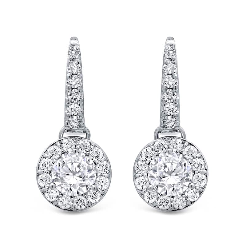 14k Gold Round 2ct TDW Diamond Halo Dangle Earrings by Auriya (H-I, SI1-SI2)