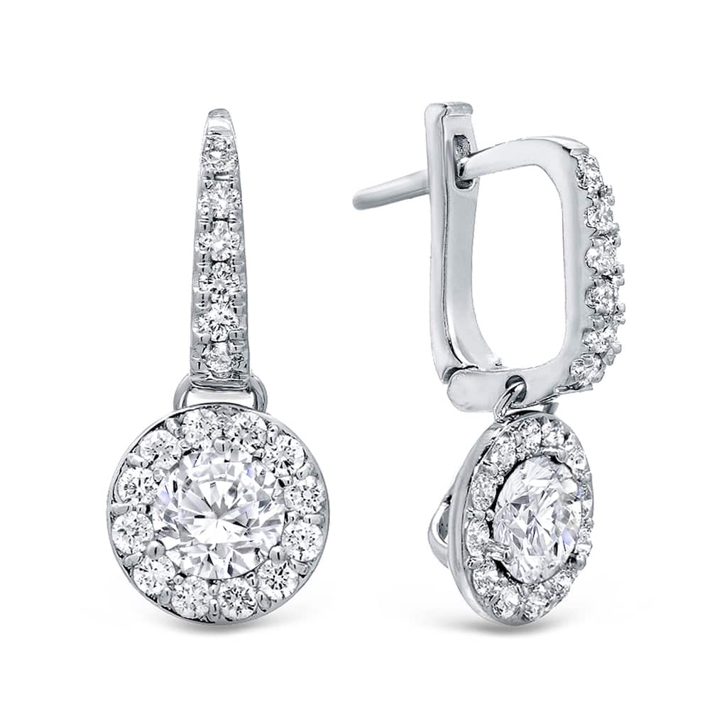 14k Gold Round 2ct TDW Diamond Halo Dangle Earrings by Auriya (H-I, SI1-SI2)