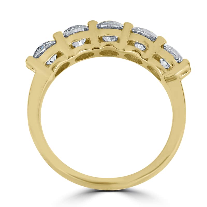 14K Yellow Gold 2 ct TDW Round Cut Diamond Five Stone Wedding Anniversary Womens Ring - White
