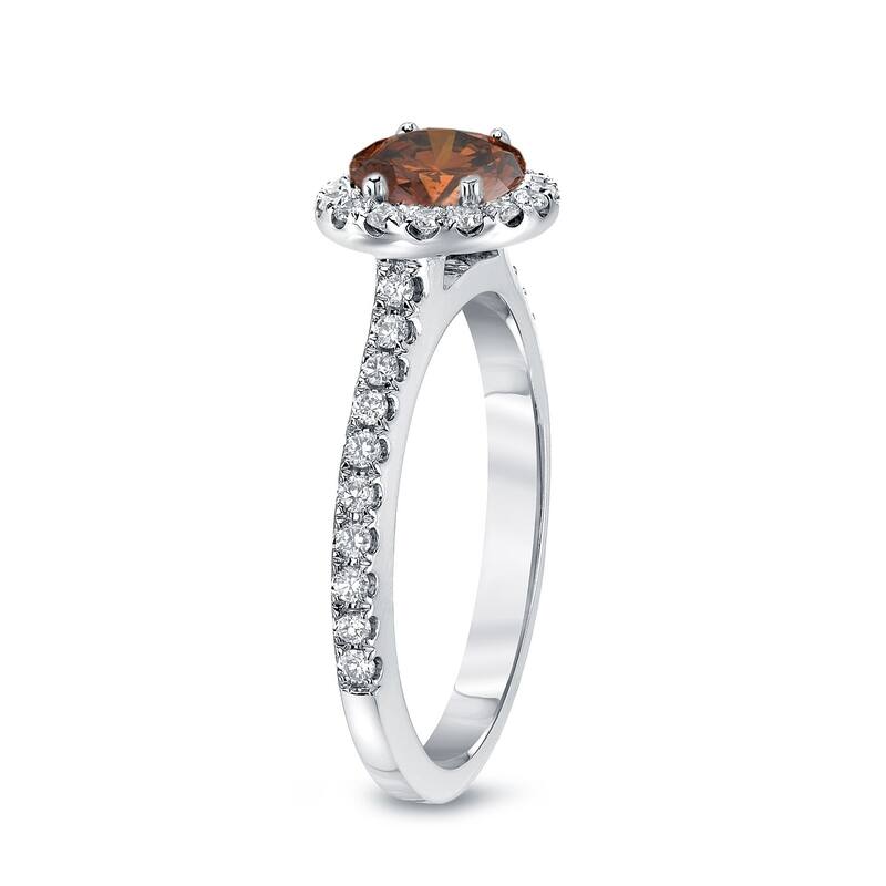 Auriya 1 1/3ctw Round Halo Brown Diamond Engagement Ring 14k Gold