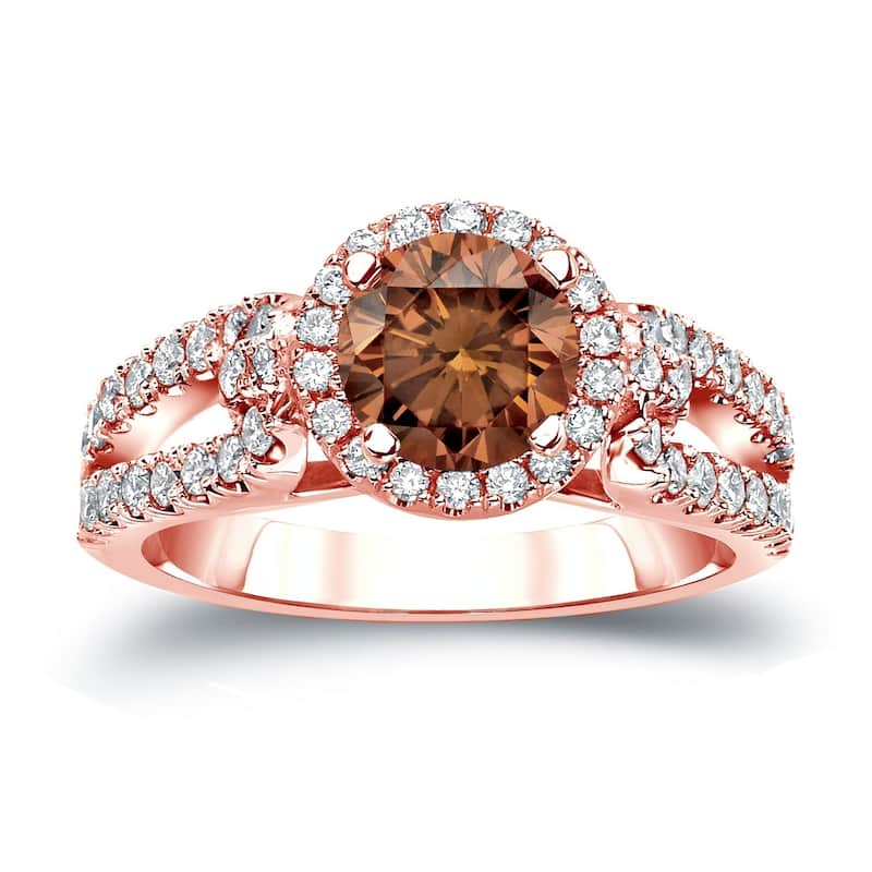 Auriya Round 1 carat TW Halo Brown Diamond Engagement Ring 14k Gold (H-I, SI2-SI3)