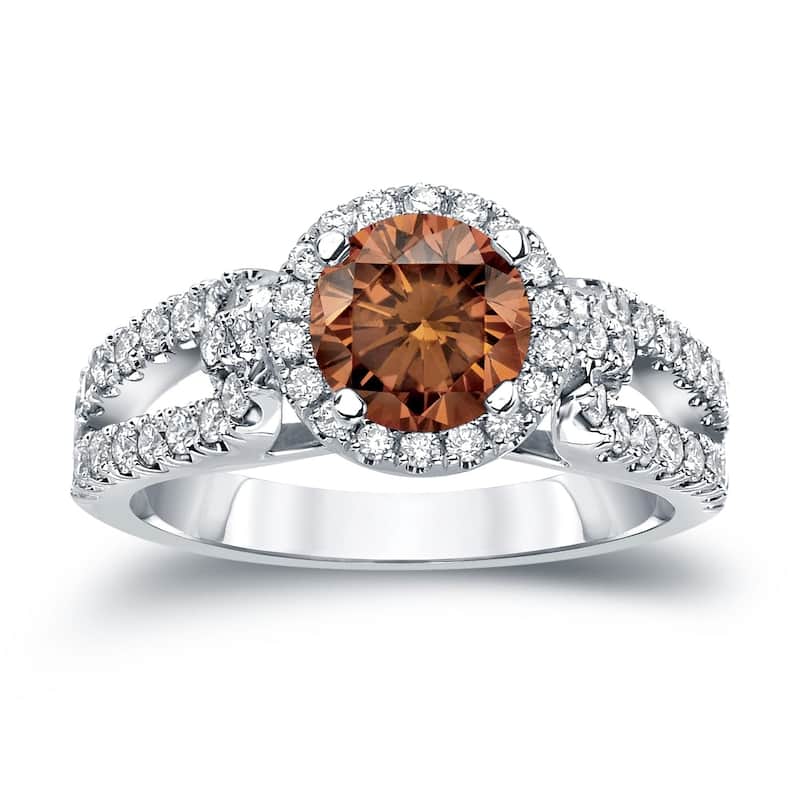 Auriya Round 1 carat TW Halo Brown Diamond Engagement Ring 14k Gold (H-I, SI2-SI3)