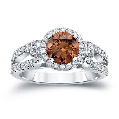 Auriya Round 1 carat TW Halo Brown Diamond Engagement Ring 14k Gold (H-I, SI2-SI3)
