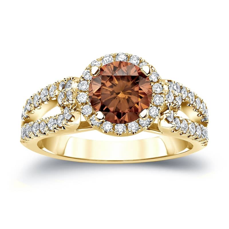 Auriya Round 1 carat TW Halo Brown Diamond Engagement Ring 14k Gold (H-I, SI2-SI3)