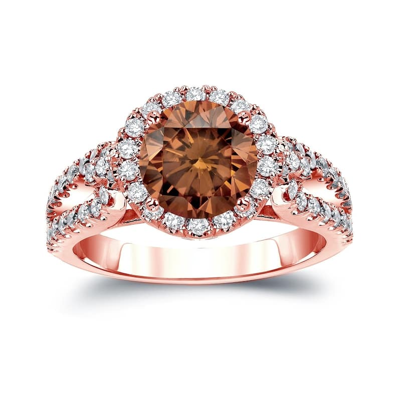 Auriya Round 2 1/3ctw Halo Brown Diamond Engagement Ring 14k Gold - 4 - Rose