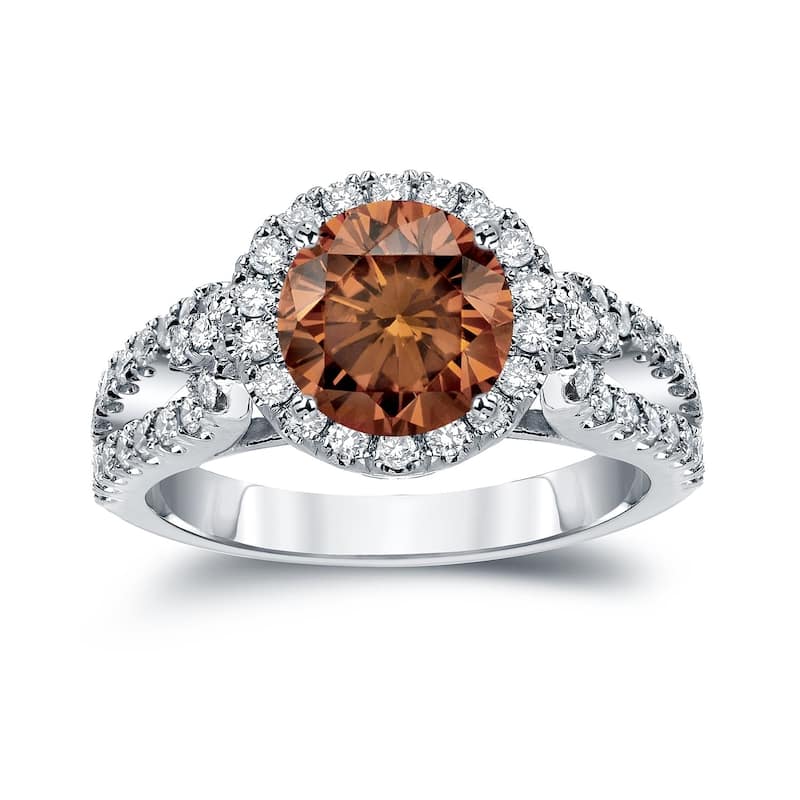 Auriya Round 2 1/3ctw Halo Brown Diamond Engagement Ring 14k Gold - 4 - White