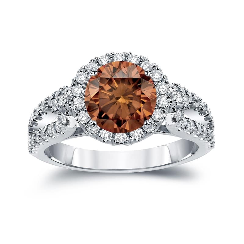 Auriya Round 2 1/3ctw Halo Brown Diamond Engagement Ring 14k Gold