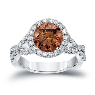 Auriya Twisted Split Shank 2 3/4ctw Halo Brown Diamond Engagement Ring 14K Gold (H-I, SI2-SI3)