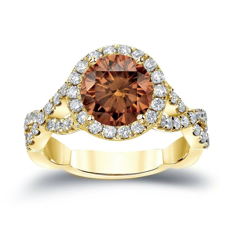 Auriya Twisted Split Shank 2 3/4ctw Halo Brown Diamond Engagement Ring 14K Gold (H-I, SI2-SI3)