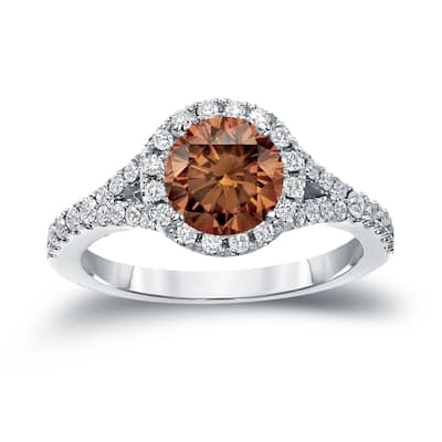 Auriya 2ctw Round Brown Diamond Halo Engagement Ring 14k Gold