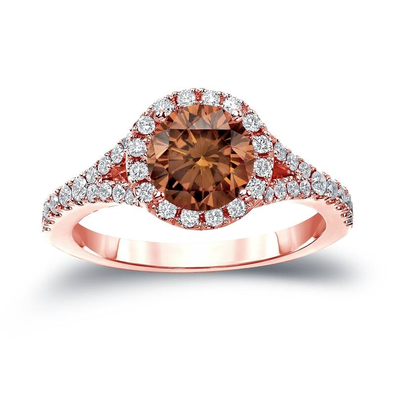 Auriya 2ctw Round Brown Diamond Halo Engagement Ring 14k Gold