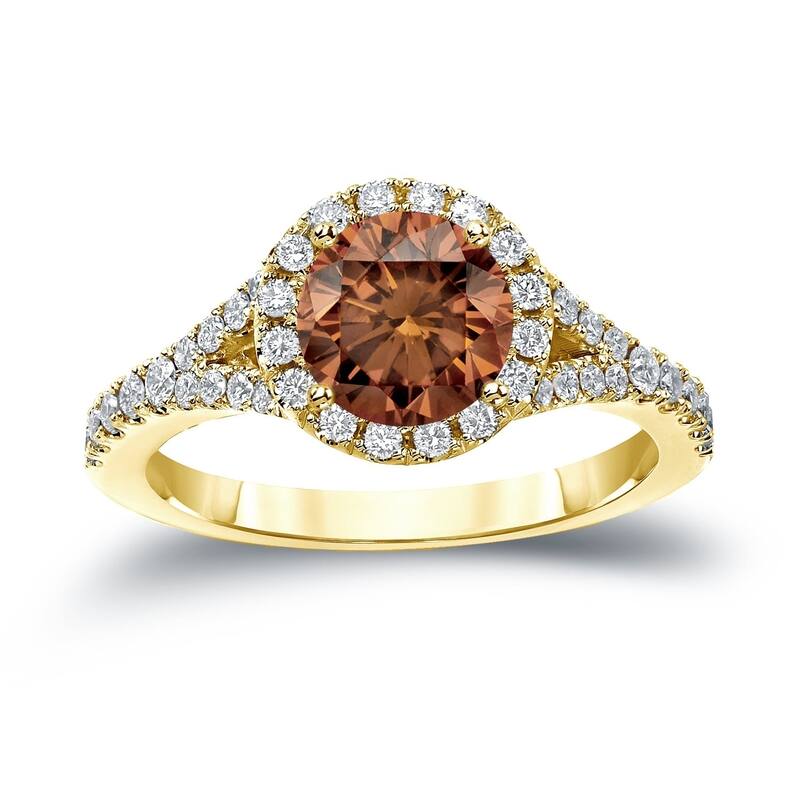 Auriya 2ctw Round Brown Diamond Halo Engagement Ring 14k Gold