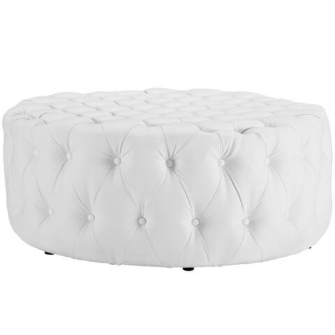 Modway Amour Black Vinyl and Wood Round Ottoman