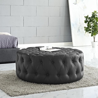 Modway Amour Black Vinyl and Wood Round Ottoman